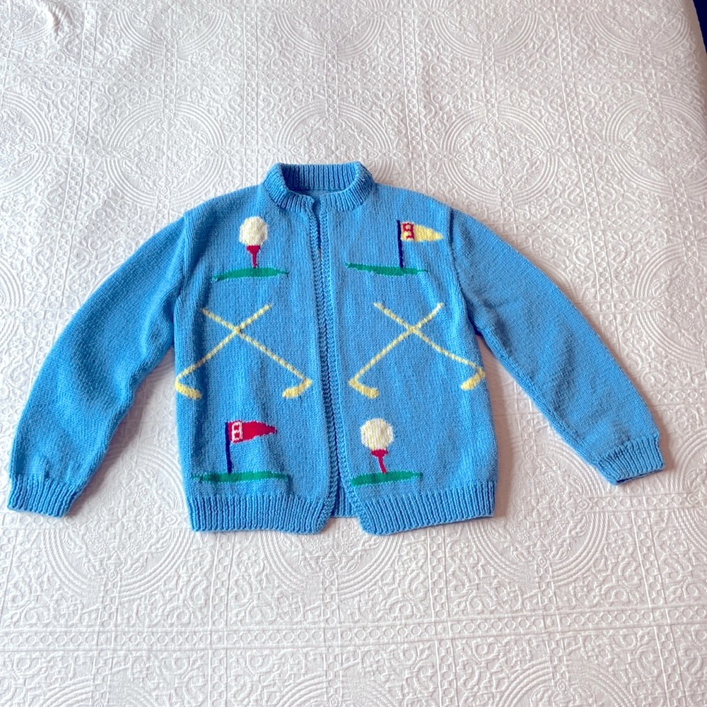 Vintage hand made knit gold cardigan size small